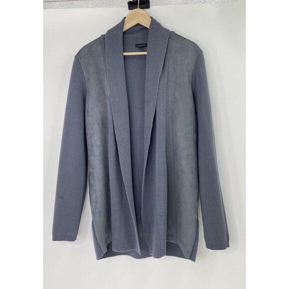 Ann Taylor‎ Factory Blue Open Front Faux Suede Panel Cardigan Sz M, Fall 2023 - Picture 1 of 11